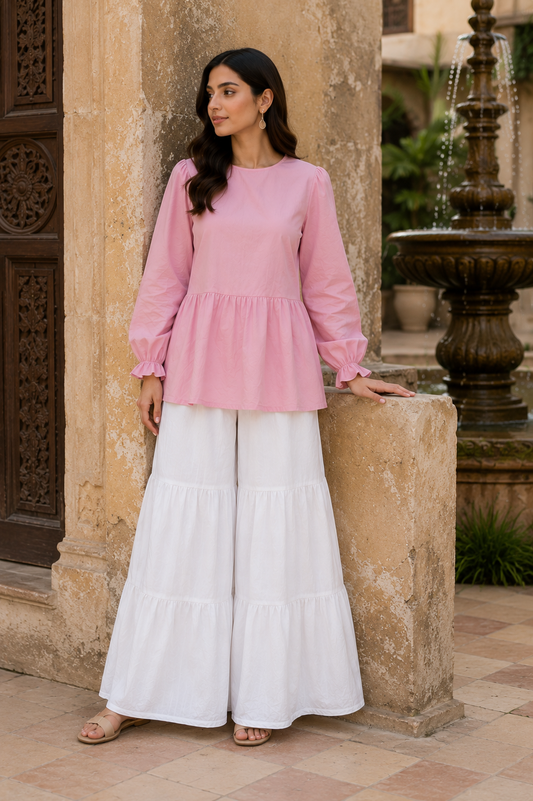 Baggy top with flared pants|
Premium quality cotton summer fabric