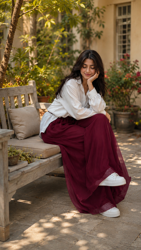 Cotton Shirt & Chiffon Wide Palazzo Set|Premium fabric|Elegant style