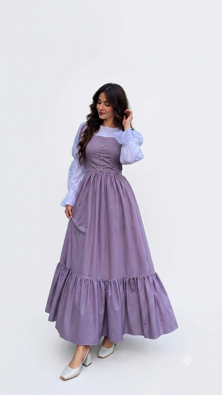 Western Style Premium Lawn & Cotton Maxi Dress for Women | Elegant Summer Long Maxi