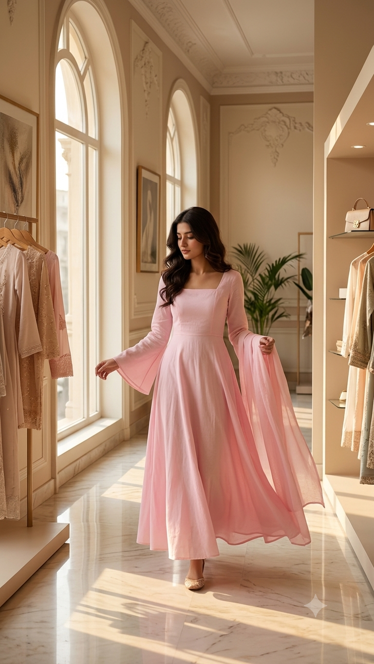 Elegant Western Style Full Frock Dress for Women | Premium Lawn & Cotton Summer Dress | Linen Winter Collection