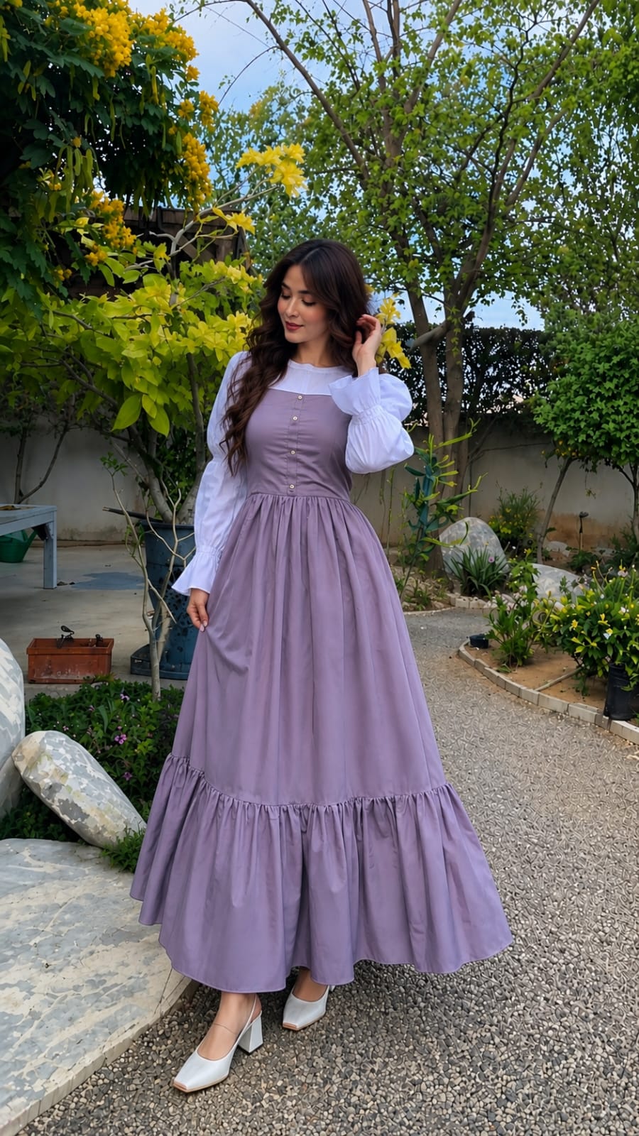 Western Style Premium Lawn & Cotton Maxi Dress for Women | Elegant Summer Long Maxi