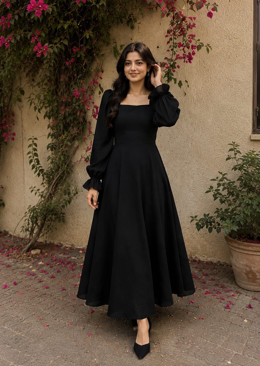 Long Maxi Dress – Cotton Maxi with Chiffon Sleeves