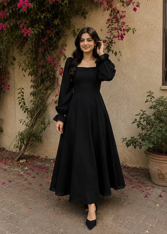Long Maxi Dress – Cotton Maxi with Chiffon Sleeves
