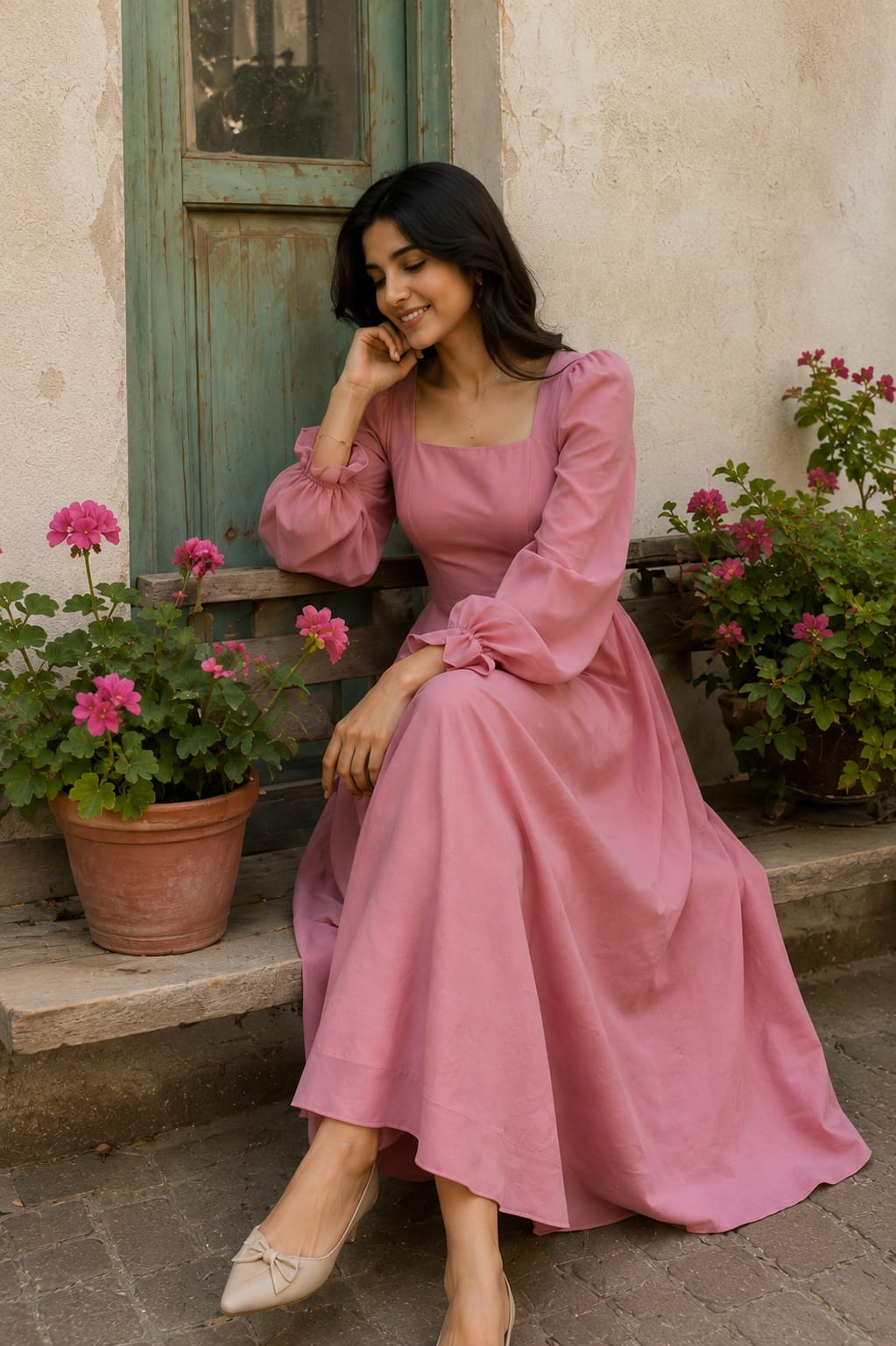 Long Maxi Dress – Cotton Maxi with Chiffon Sleeves