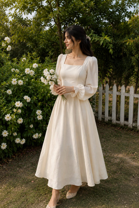 Long Maxi Dress – Cotton Maxi with Chiffon Sleeves