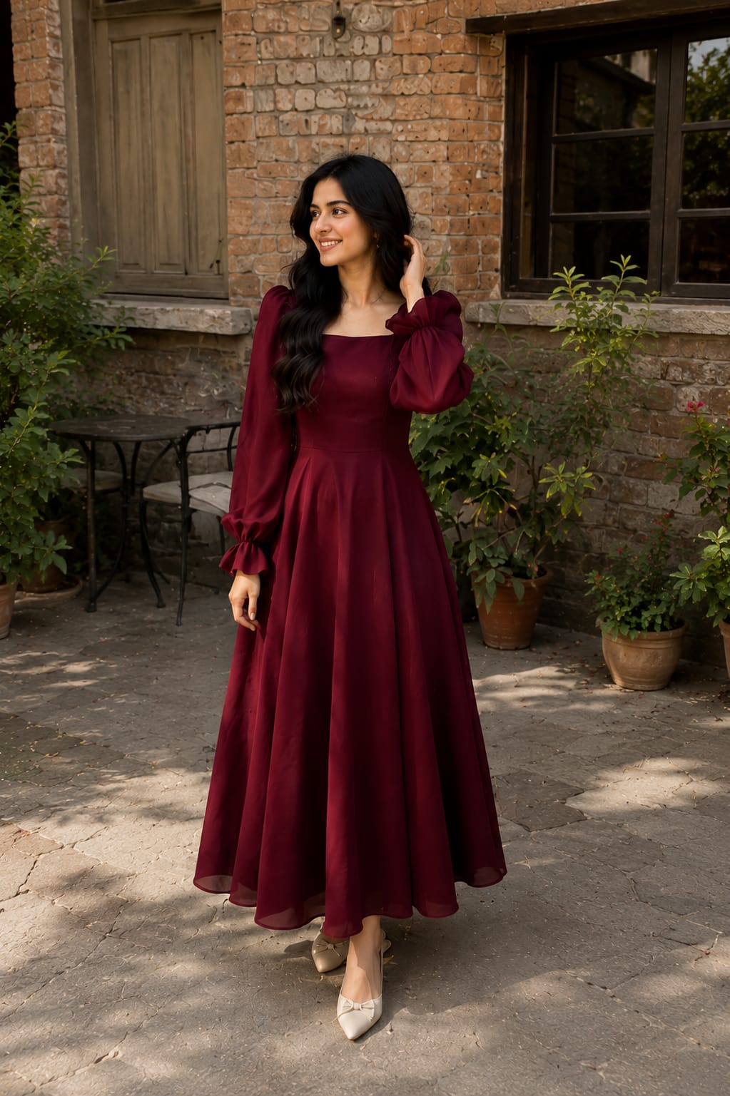 Long Maxi Dress – Cotton Maxi with Chiffon Sleeves