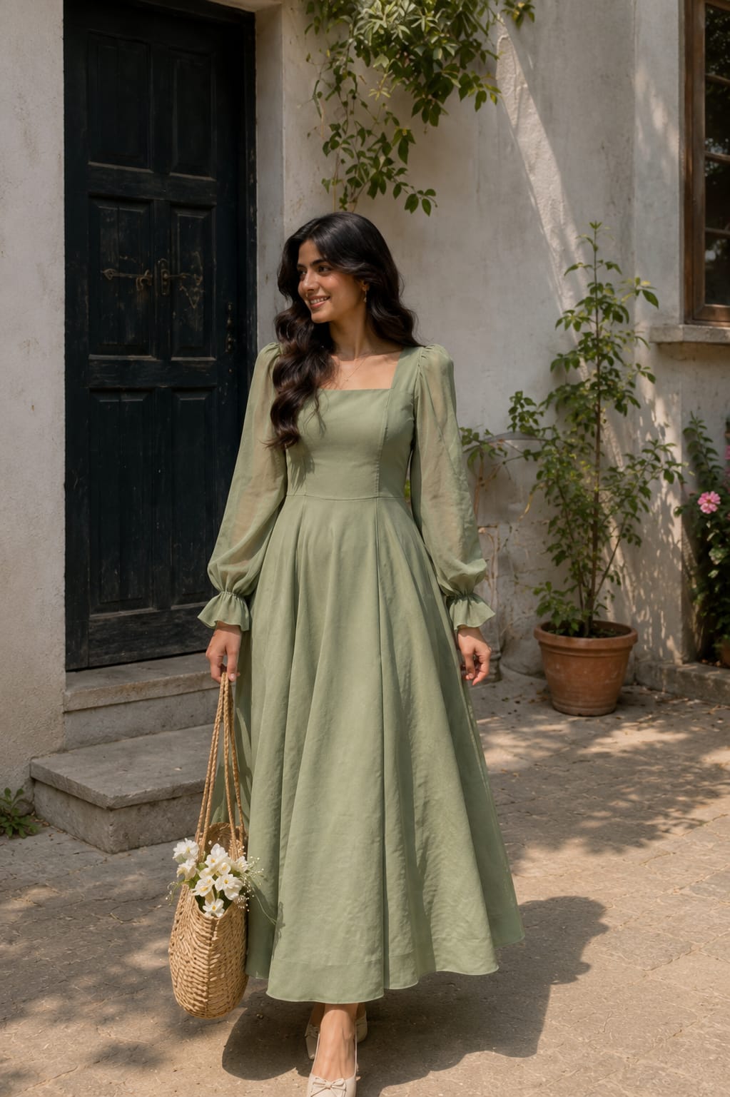Long Maxi Dress – Cotton Maxi with Chiffon Sleeves