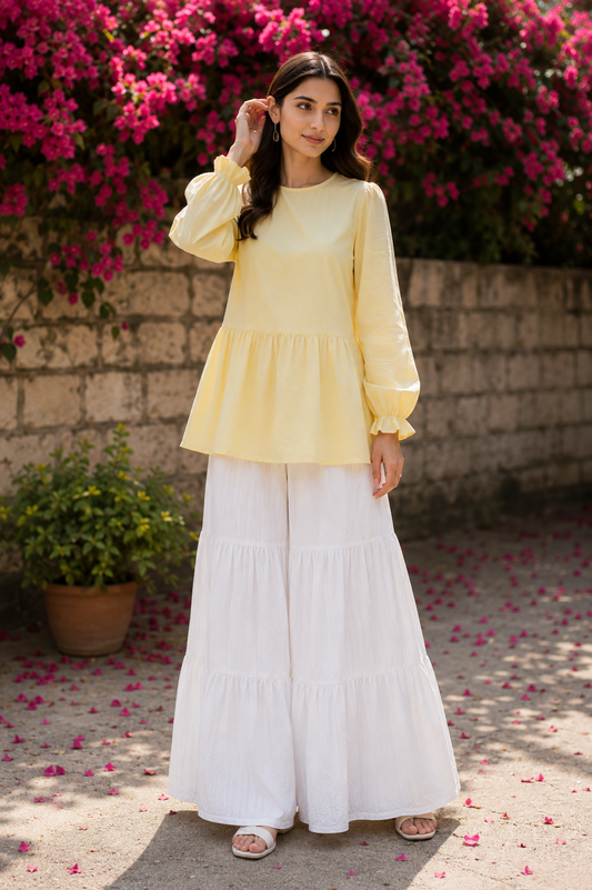 Baggy top with flared pants|
Premium quality cotton summer fabric
