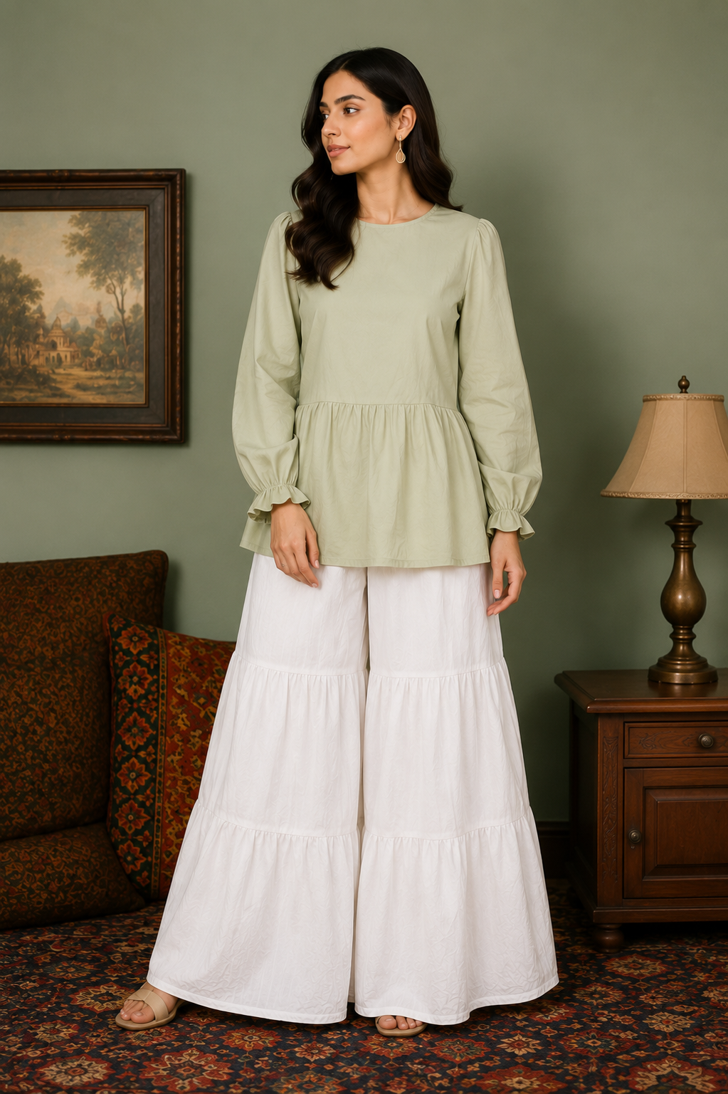 Baggy top with flared pants|
Premium quality cotton summer fabric|velvet silk winter fabric