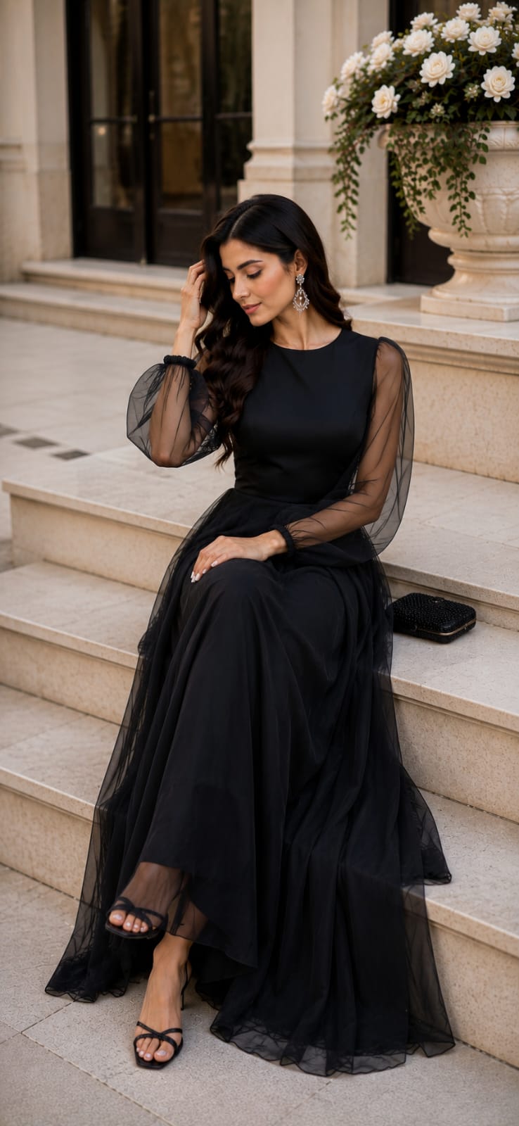 Elegant Silk & Organza Maxi Dress for women|velvet silk+organza fabric|Summer and winter both