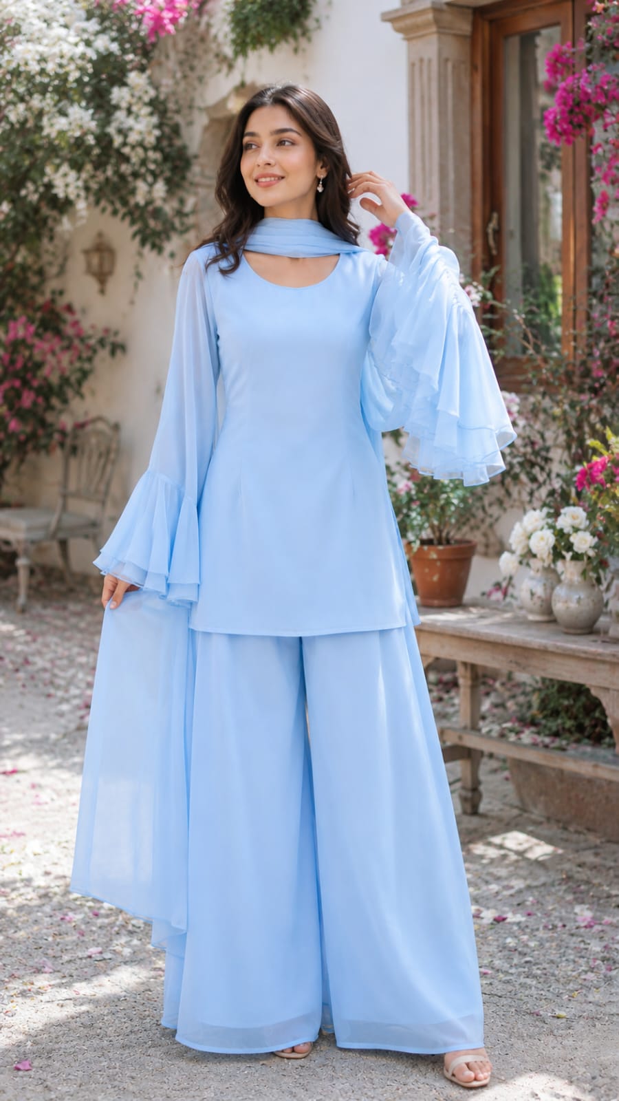 Soft Blue 3 Piece Chiffon Dress | Premium Quality chiffon fabric