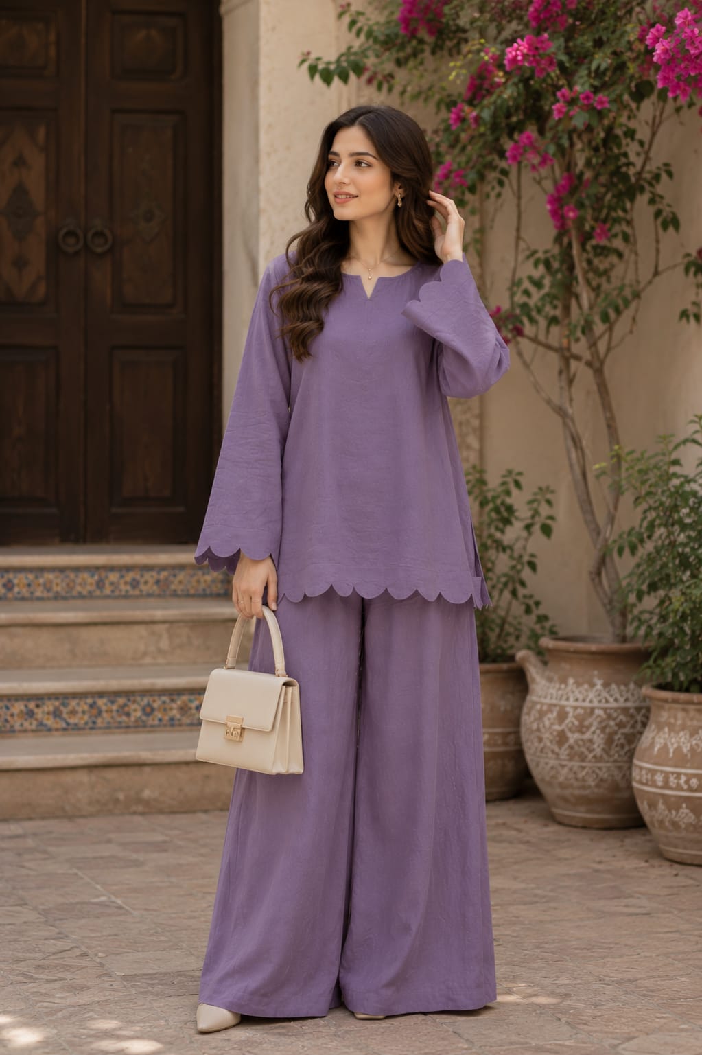 Mauve co-ord set| Premium Quality velvet silk fabric