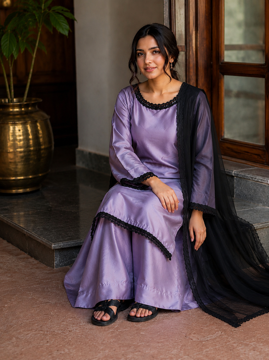 Elegant Korean Silk Dress with Chiffon Dupatta|Premium fabric