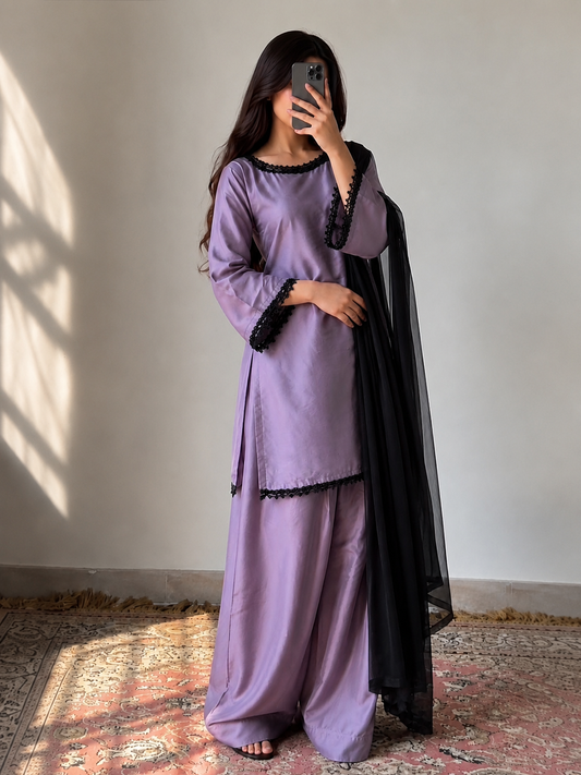 Elegant Korean Silk Dress with Chiffon Dupatta|Premium fabric