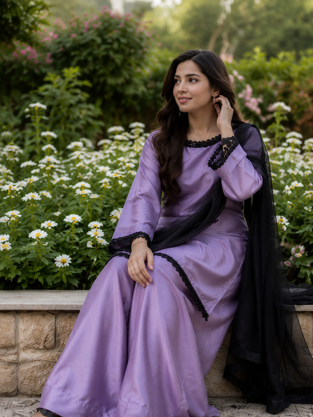 Elegant Korean Silk Dress with Chiffon Dupatta|Premium fabric