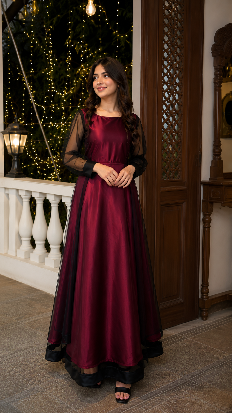 Black & Maroon Net Maxi Frock|Net & Silk fabric| Premium Quality