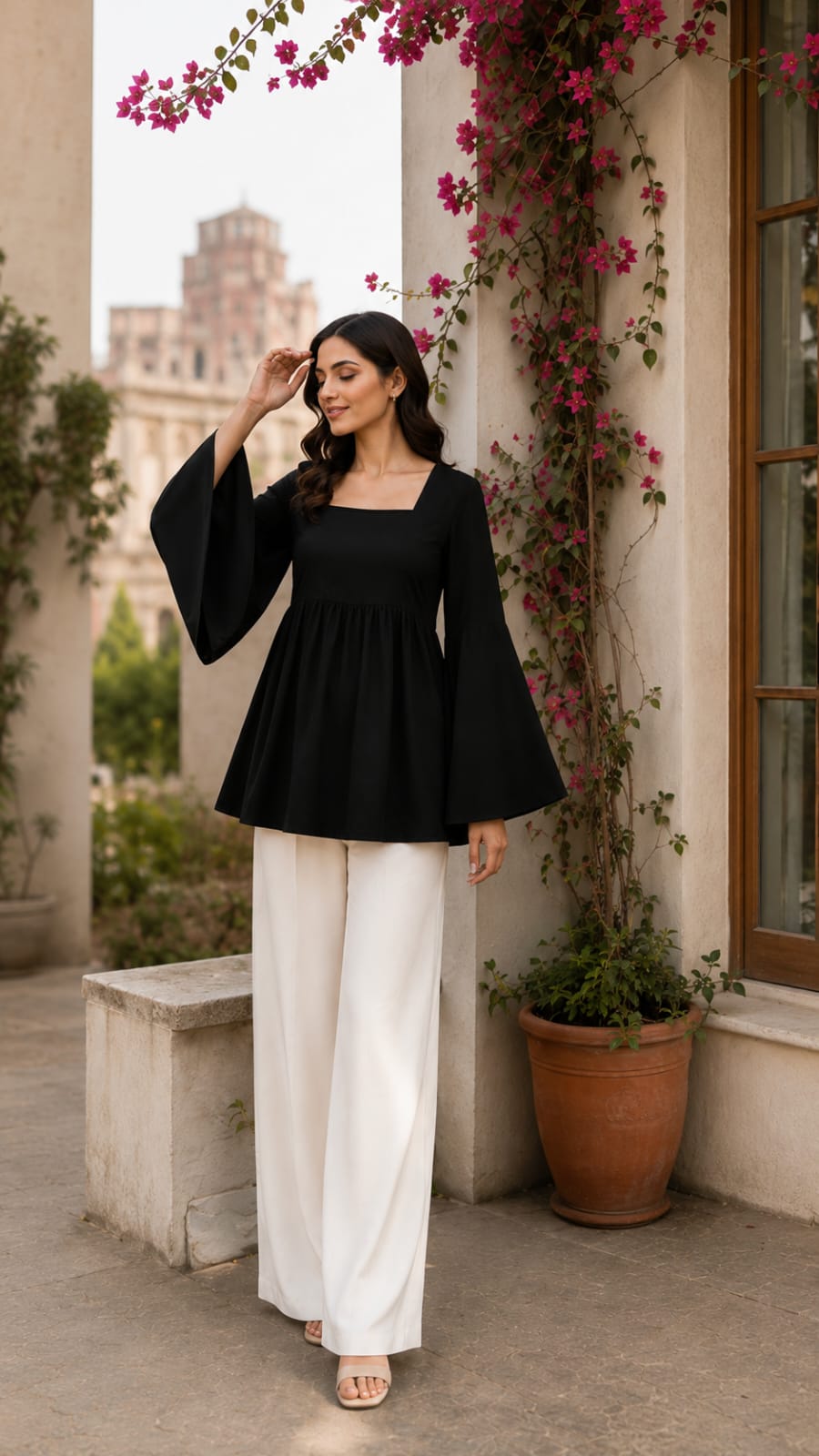 Flared Shirt & Wide-Leg Trouser Set| Premium quality cotton Fabric