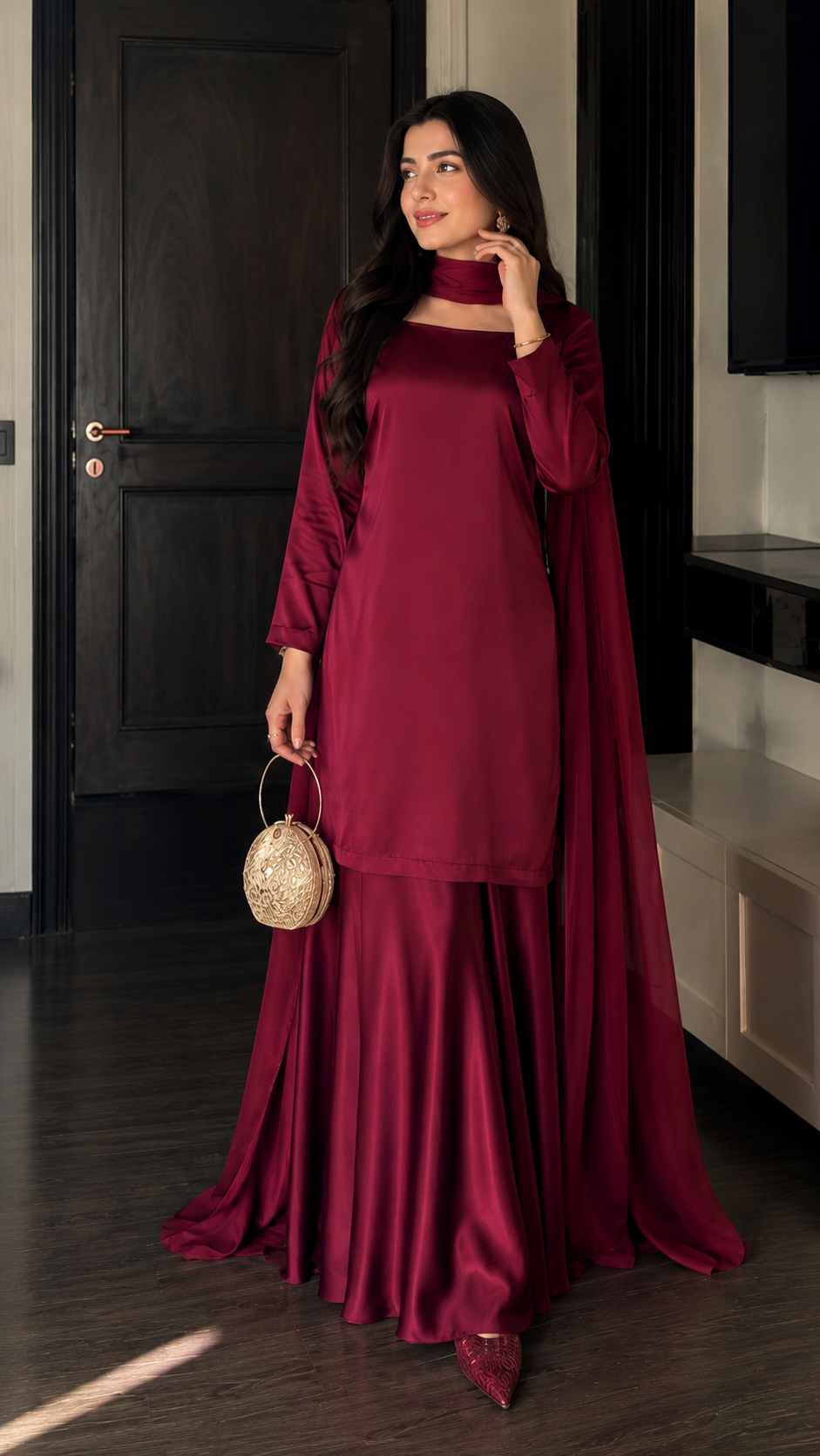 Modest 3 Piece Silk Dress with Chiffon Dupatta| Premium Quality silk fabric
