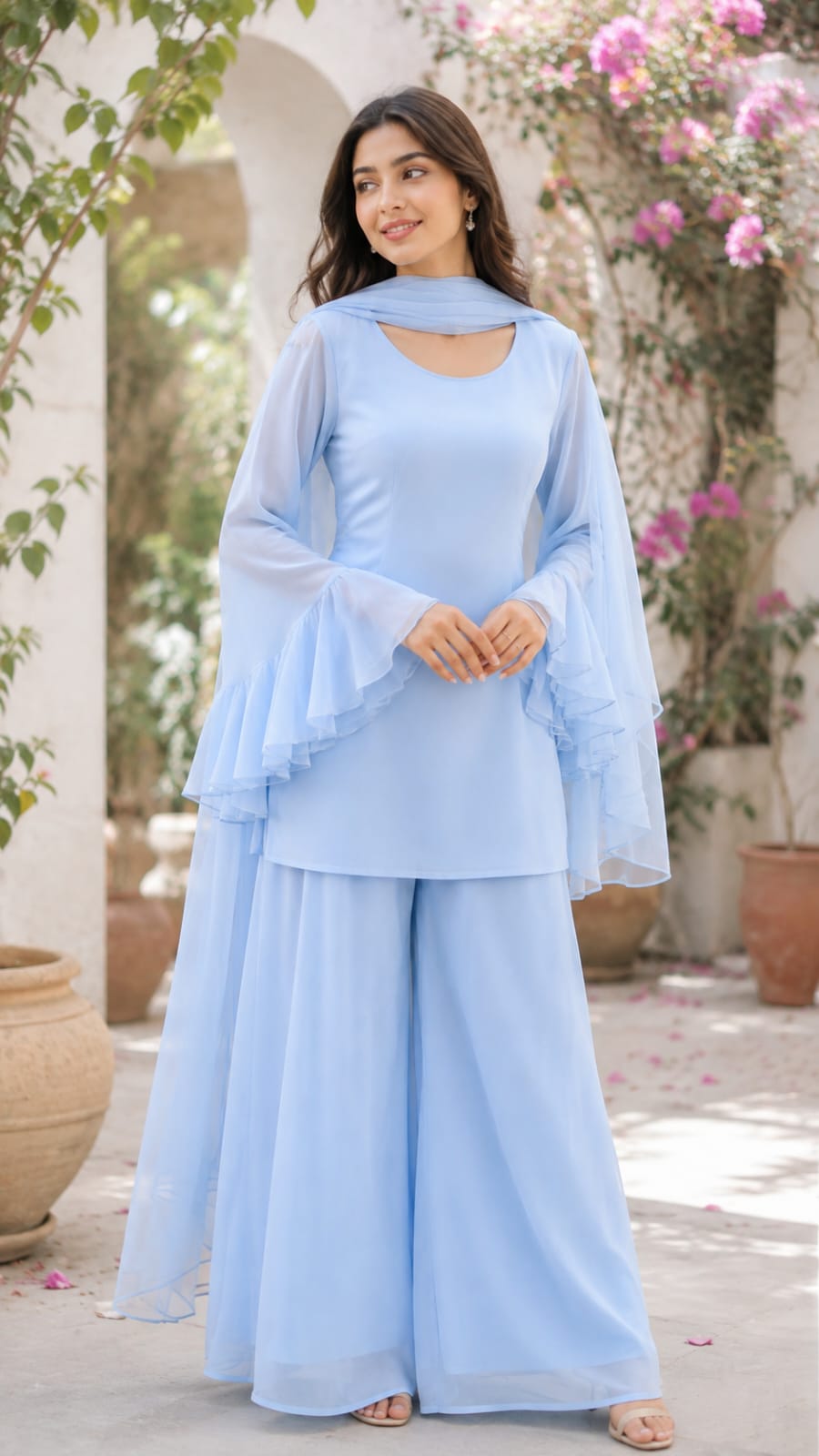 Soft Blue 3 Piece Chiffon Dress | Premium Quality chiffon fabric