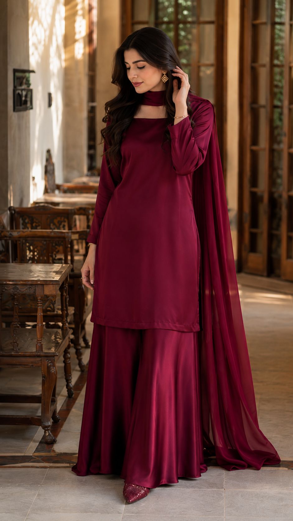 Modest 3 Piece Silk Dress with Chiffon Dupatta| Premium Quality silk fabric