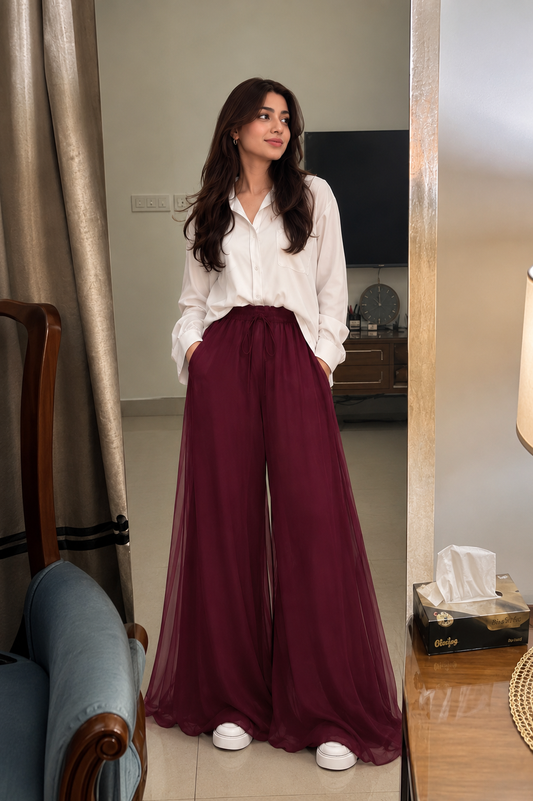 Cotton Shirt & Chiffon Wide Palazzo Set|Premium fabric|Elegant style