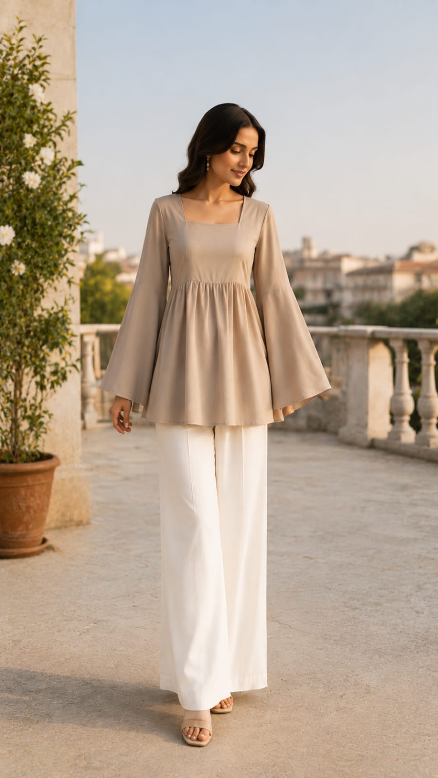 Flared Shirt & Wide-Leg Trouser Set| Premium quality cotton Fabric