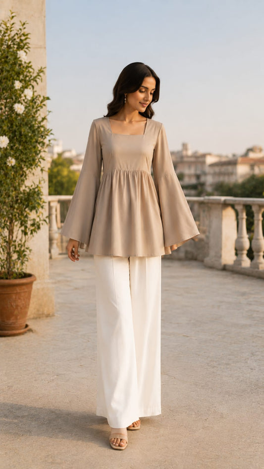 Flared Shirt & Wide-Leg Trouser Set| Premium quality cotton Fabric