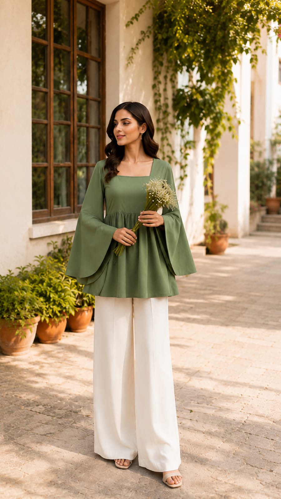 Flared Shirt & Wide-Leg Trouser Set| Premium quality cotton Fabric