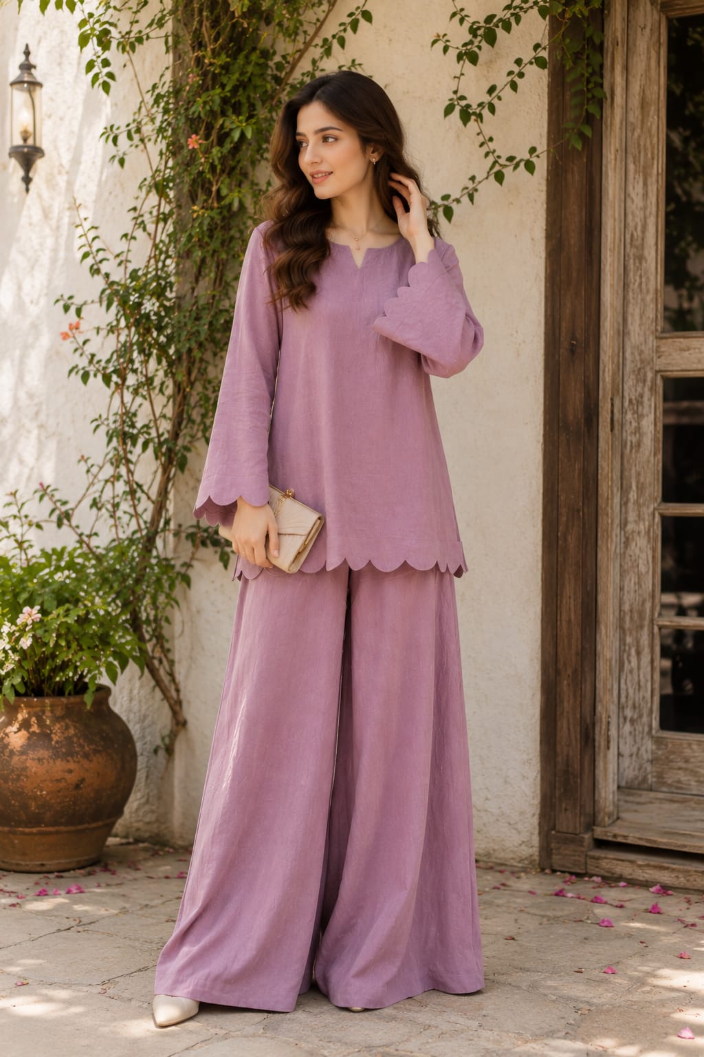 Mauve co-ord set| Premium Quality velvet silk fabric