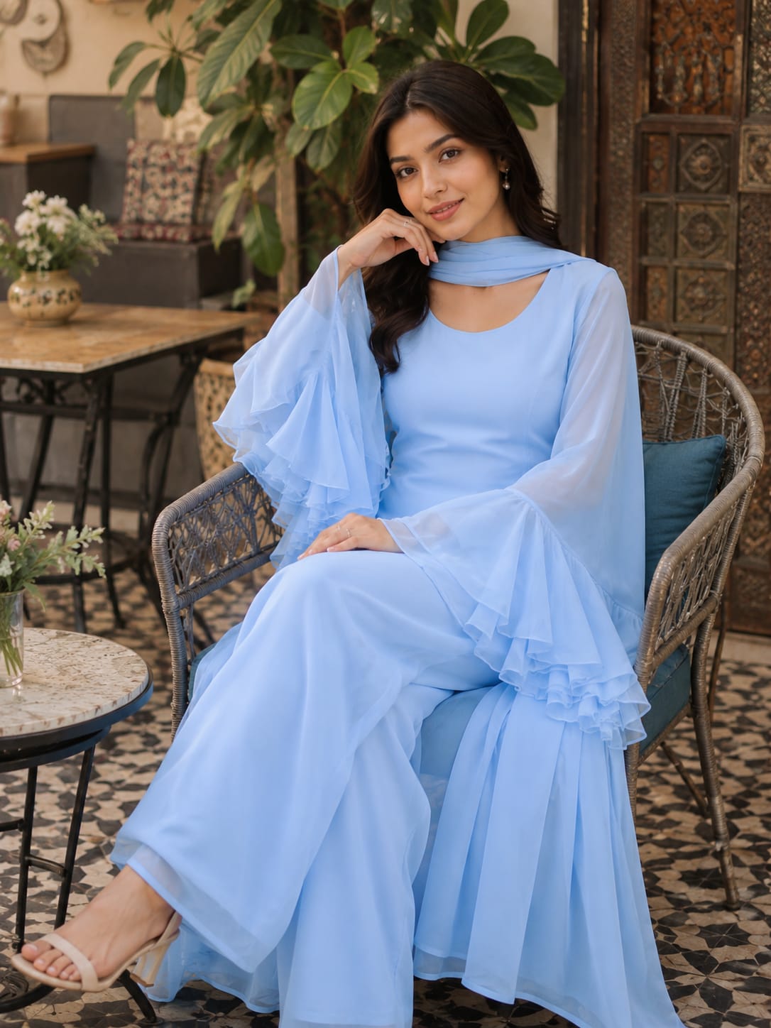 Soft Blue 3 Piece Chiffon Dress | Premium Quality chiffon fabric
