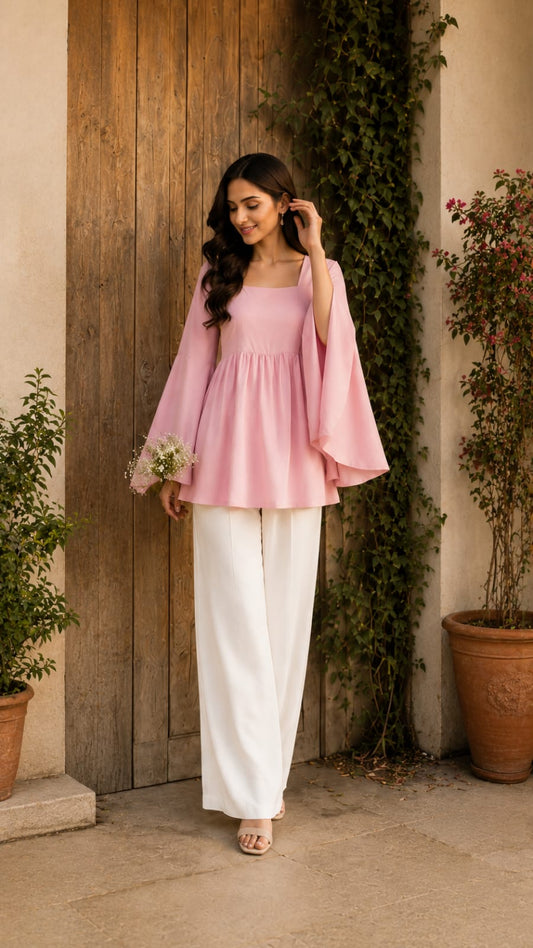 Flared Shirt & Wide-Leg Trouser Set| Premium quality cotton Fabric