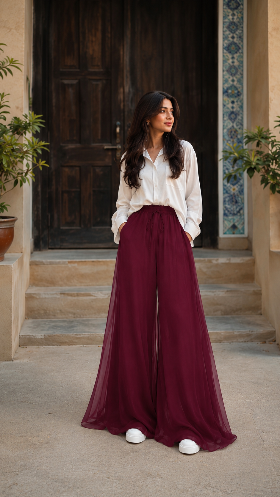 Cotton Shirt & Chiffon Wide Palazzo Set|Premium fabric|Elegant style