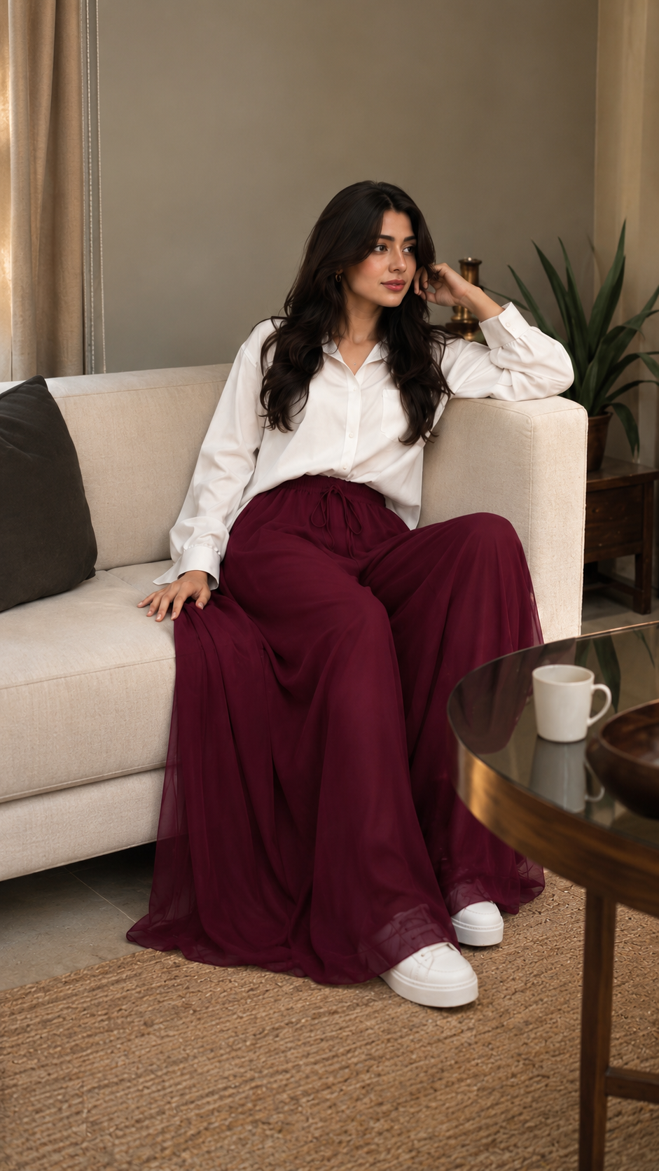 Cotton Shirt & Chiffon Wide Palazzo Set|Premium fabric|Elegant style