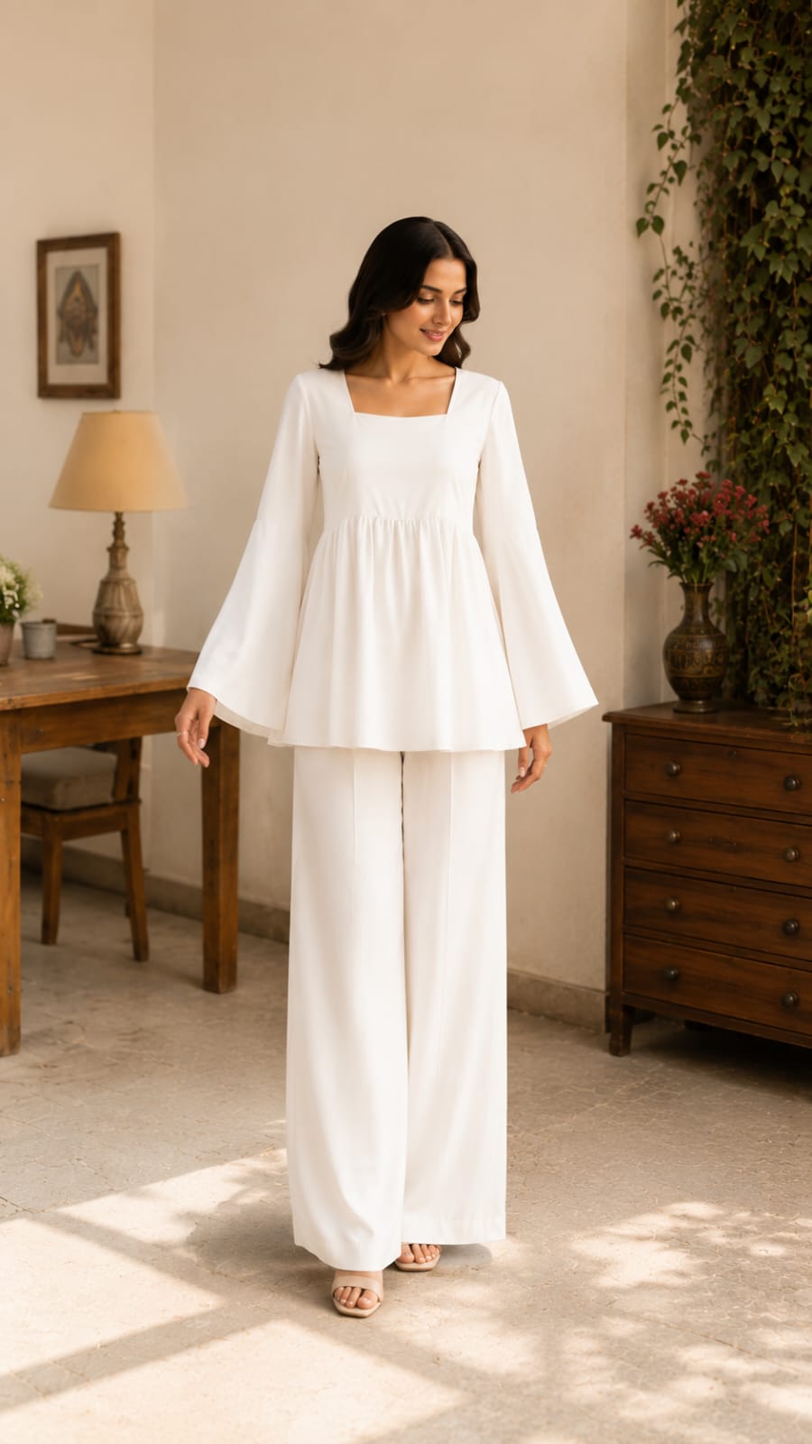 Flared Shirt & Wide-Leg Trouser Set| Premium quality cotton Fabric