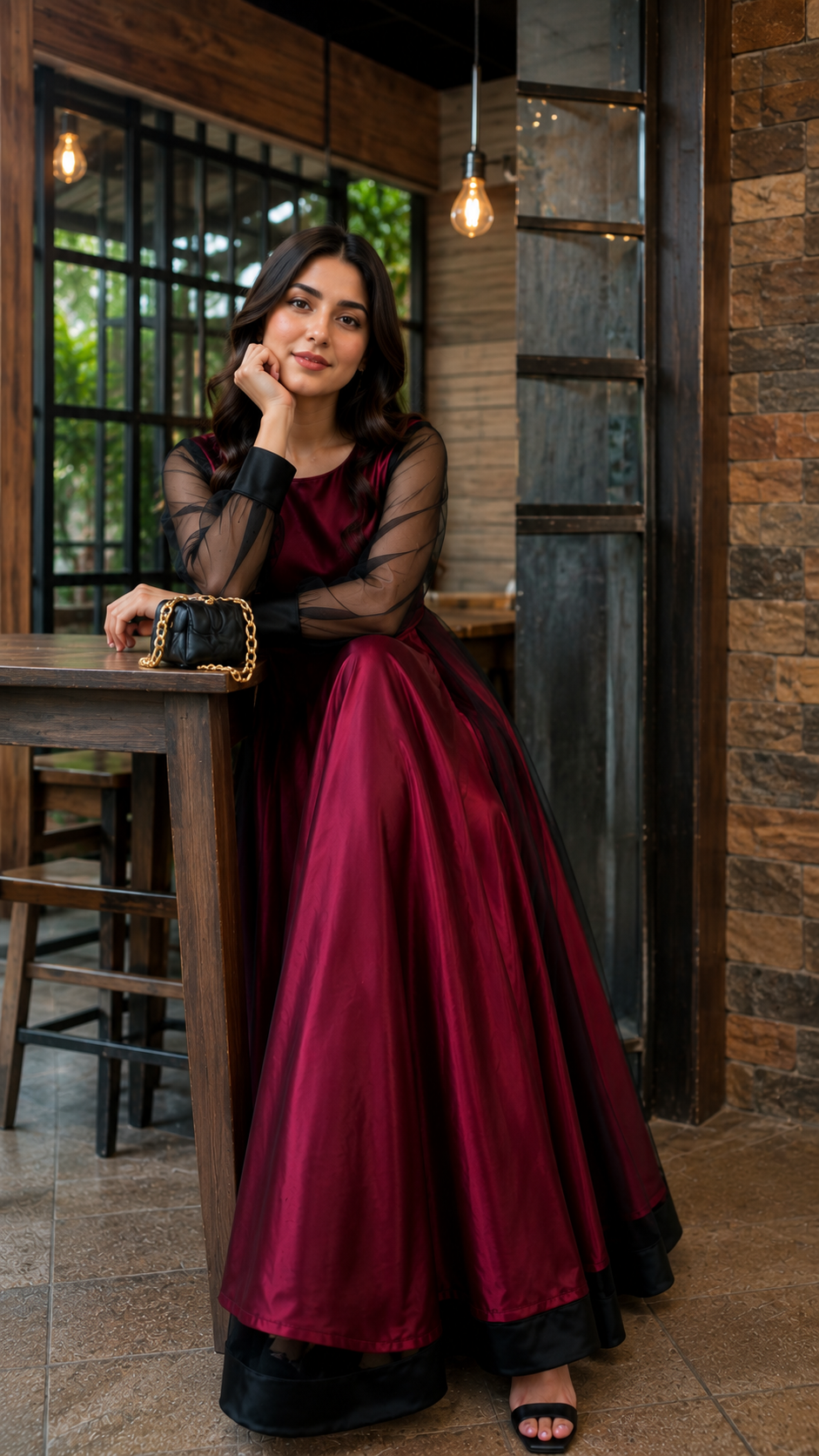 Black & Maroon Net Maxi Frock|Net & Silk fabric| Premium Quality