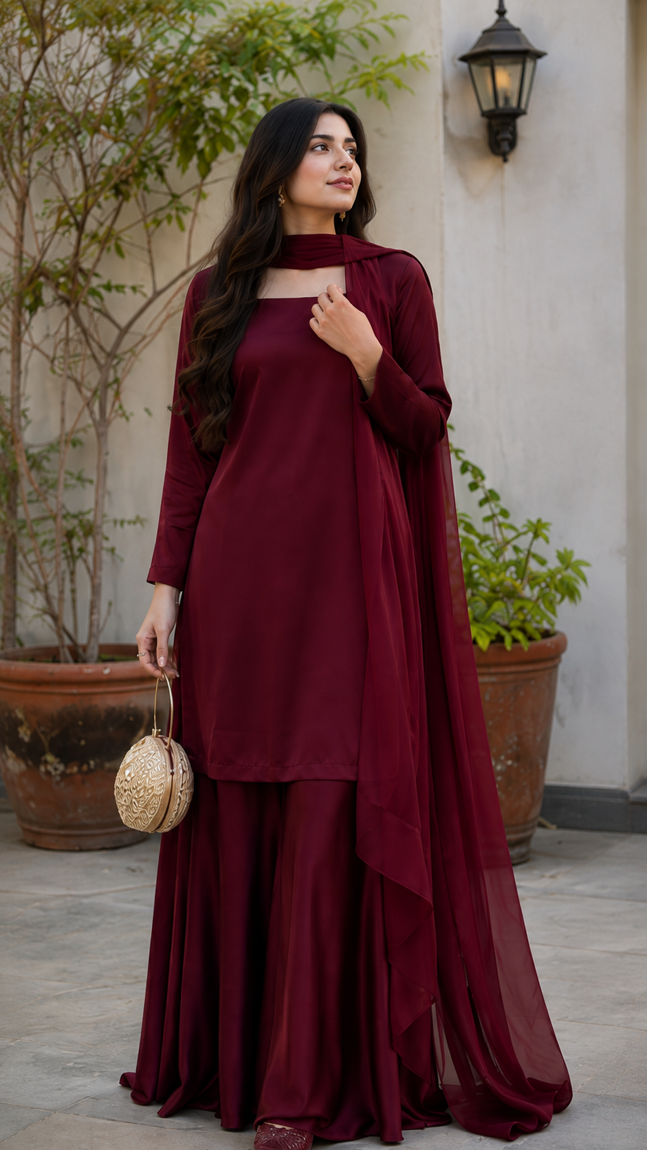 Modest 3 Piece Silk Dress with Chiffon Dupatta| Premium Quality silk fabric