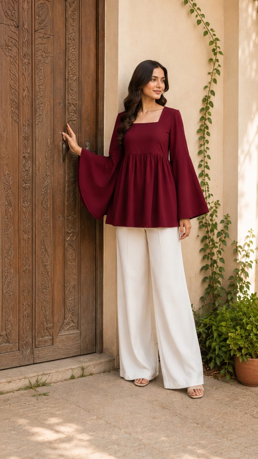 Flared Shirt & Wide-Leg Trouser Set| Premium quality cotton Fabric